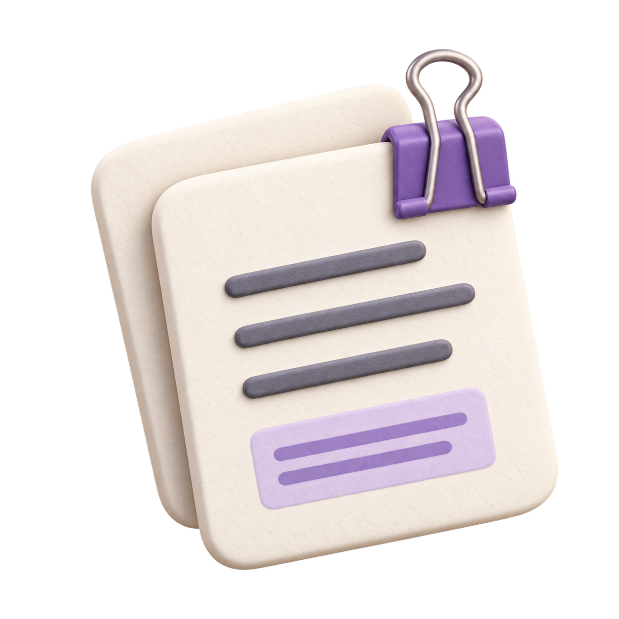 A paper stack with a violet clip